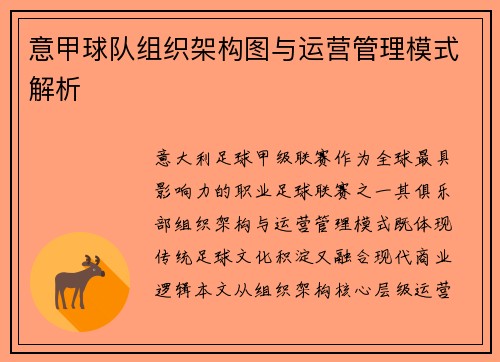 意甲球队组织架构图与运营管理模式解析