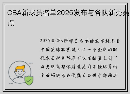 CBA新球员名单2025发布与各队新秀亮点