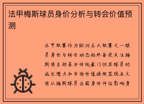 法甲梅斯球员身价分析与转会价值预测